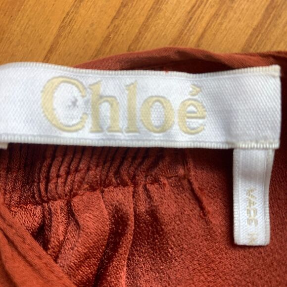 Chloé Faded Red Blouse FR 36 US 4 Silk Blend Ruched Puff Sleeve Designer Top - Picture 2 of 11